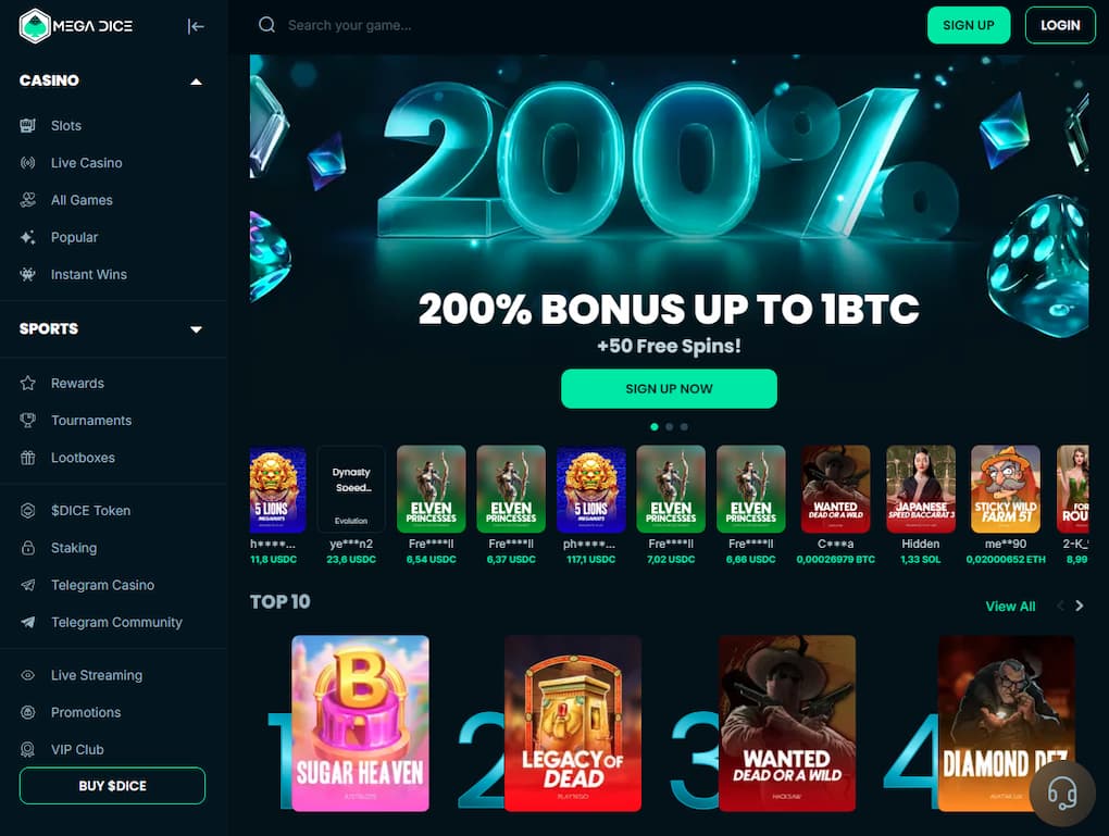 Mega Dice No KYC Crypto Casino